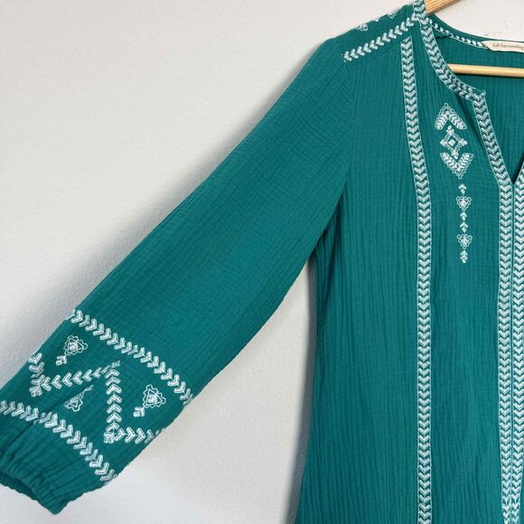 Soft Surroundings Size XS Dress Teal Peasant Long Sleeves Embroidery - Picture 6 of 13